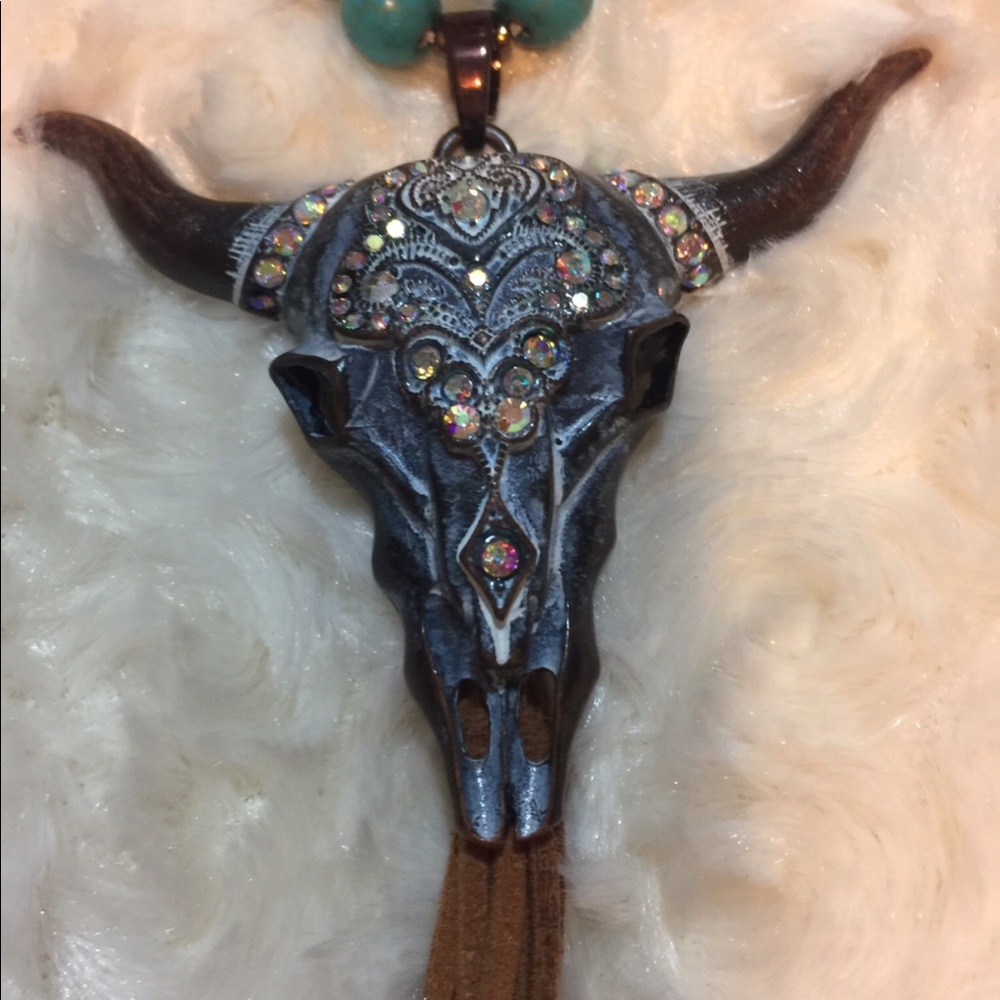 Steer Head necklace with a tassel